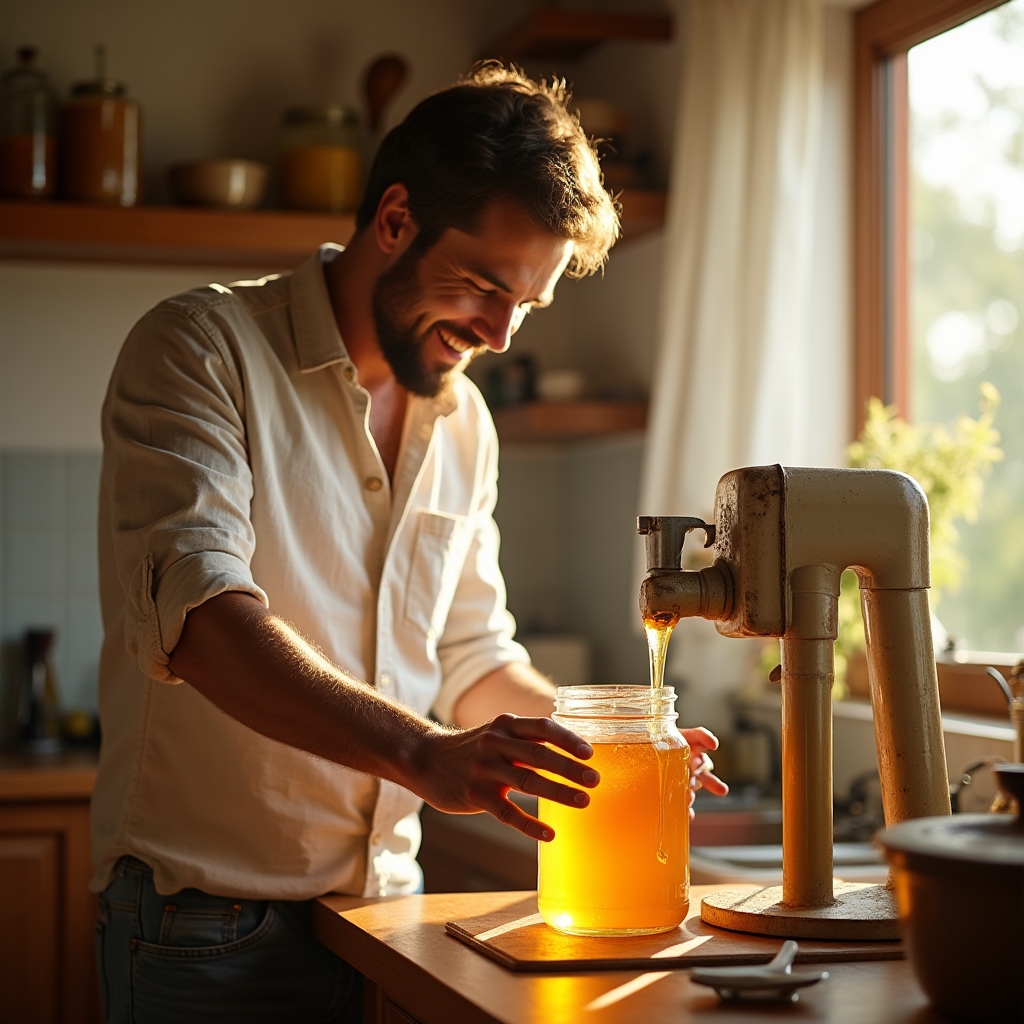Extracción manual de miel con extractor centrífugo pequeño en entorno doméstico
